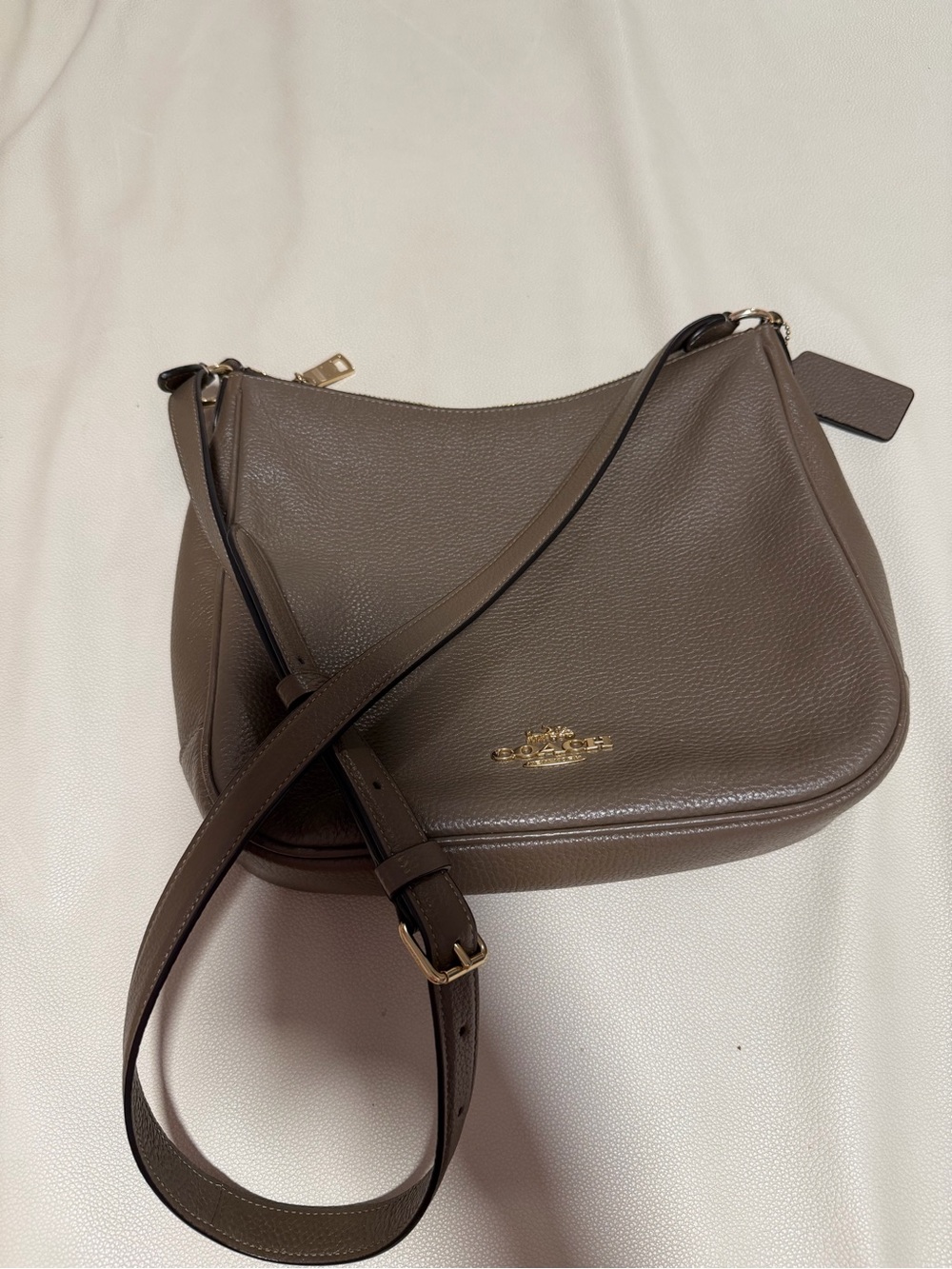 Coach Pebbled Leather Shoulder Bag in Taupe Brown with Gold Hardware